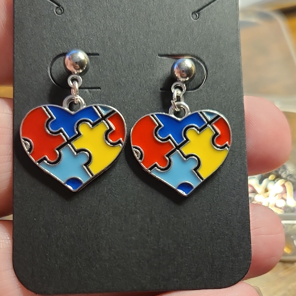 Autism Support Heart Earrings